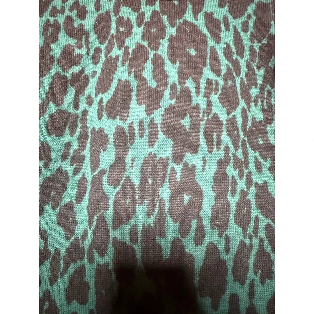 Jessica London Sweater‎ Women Large (18/20) Green Black Leopard Cotton Pullover